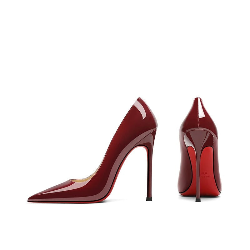 The POX - Leather High Heel Red Bottoms Stiletto Pumps Women's 8-12CM - Ashour Shoes
