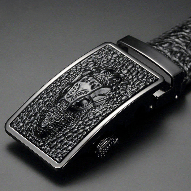 Squama - Men's Crocodile Embossed Leather Belt with Automatic Buckle - view 4