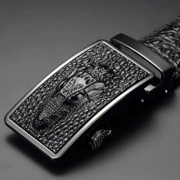 Squama - Men's Crocodile Embossed Leather Belt with Automatic Buckle - view 4
