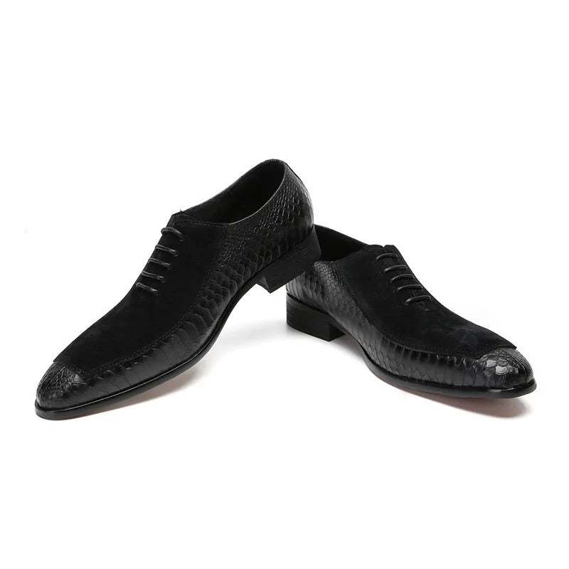 Emporimus2 - Suede & Alligator Print Leather Oxford Single Buckle dress Shoes - Ashour Shoes