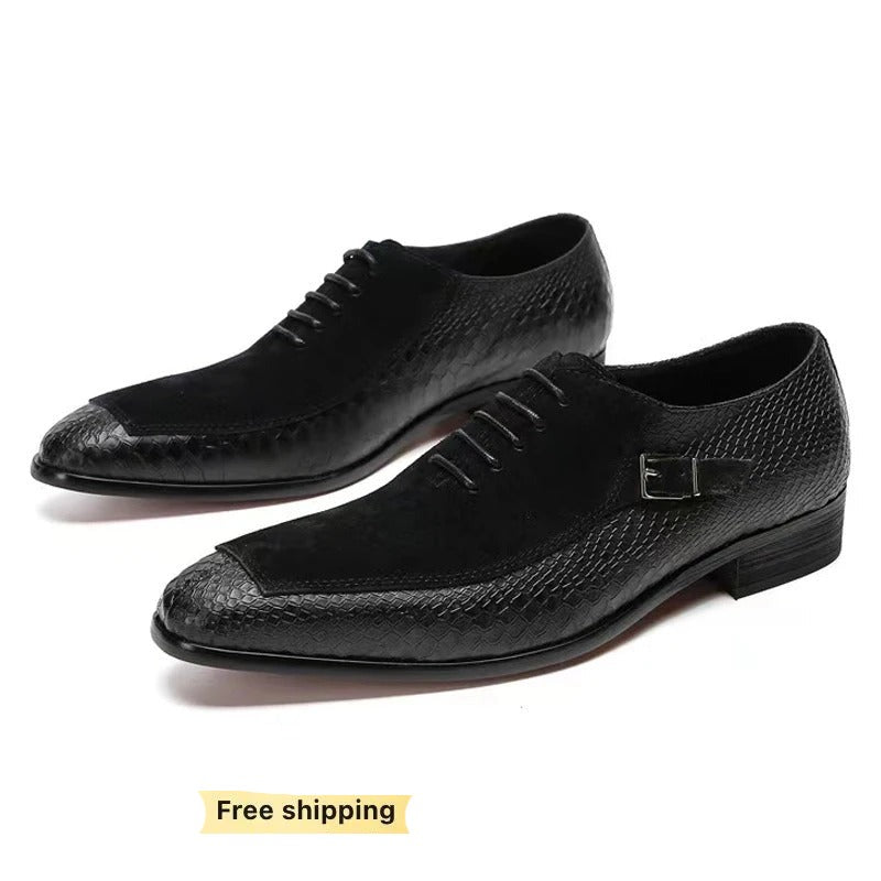 Emporimus2 - Suede & Alligator Print Leather Oxford Single Buckle dress Shoes