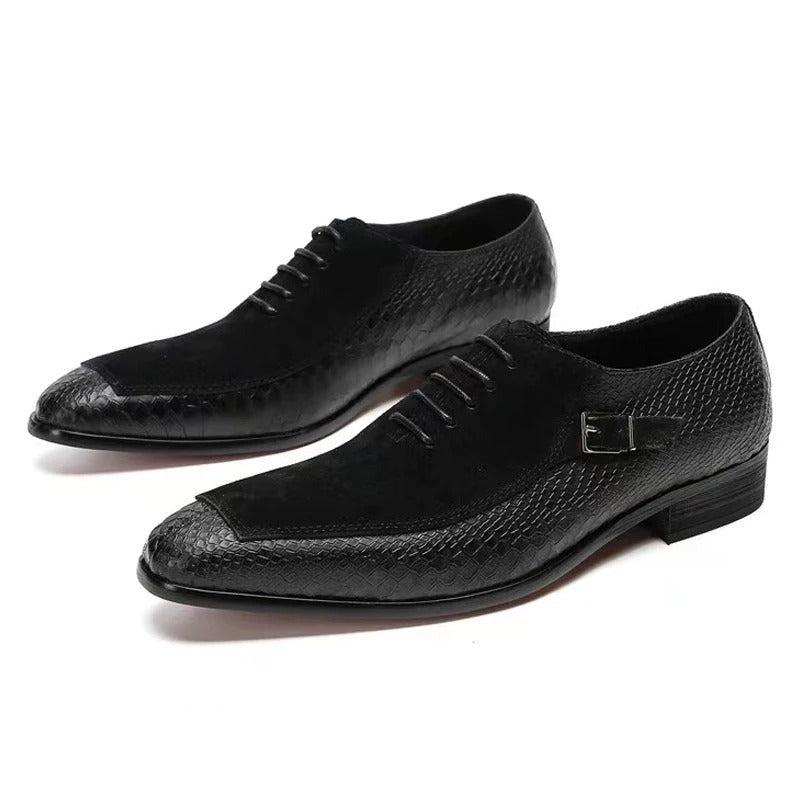 Emporimus2 - Suede & Alligator Print Leather Oxford Single Buckle dress Shoes - Ashour Shoes
