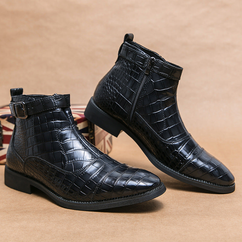 Drago - Men's Crocodile Embossed Buckle Zip Ankle Boots - view 3