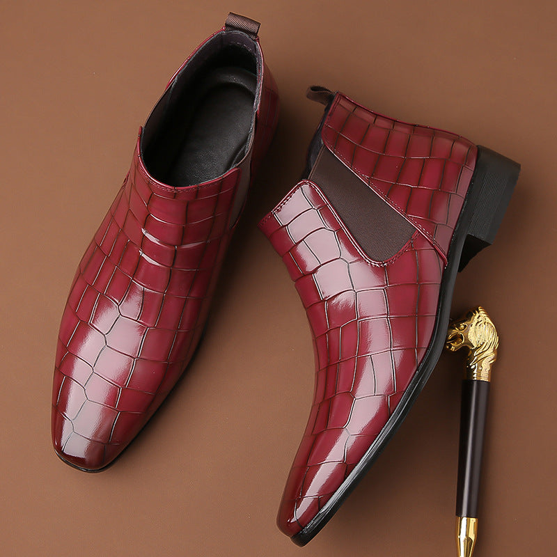 Rettile - Men's Crocodile Embossed Pointed Chelsea Boots - view 4 — view 4 of 12