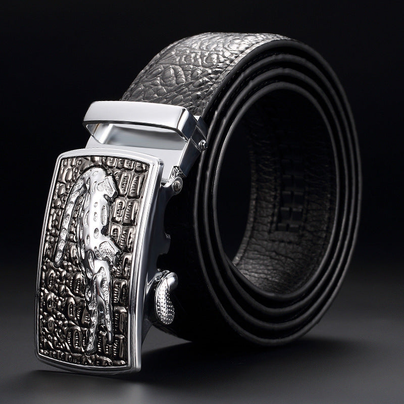 Squama - Men's Crocodile Embossed Leather Belt with Automatic Buckle - view 3