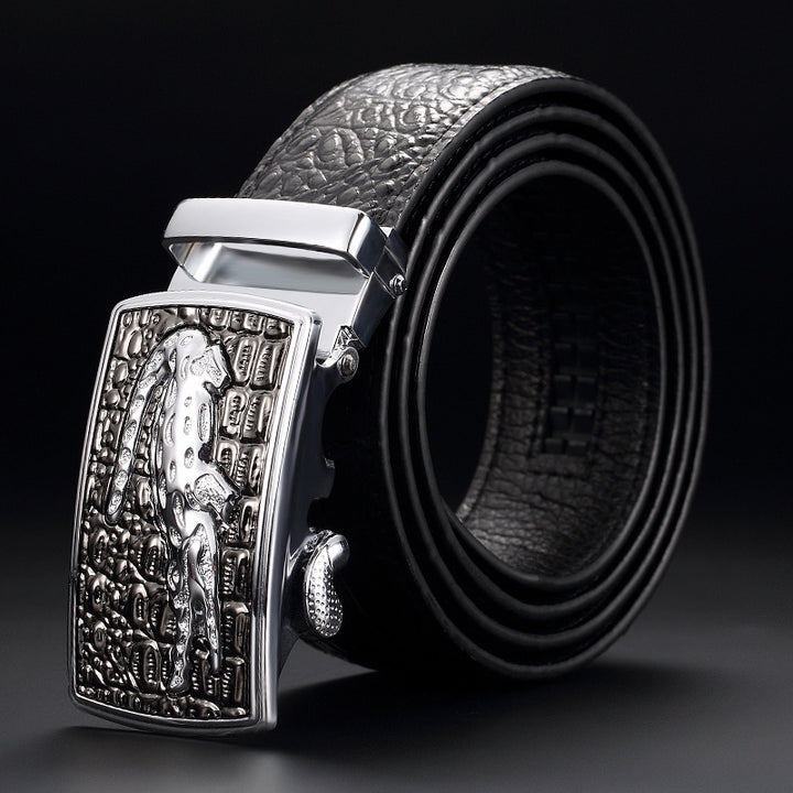 Squama - Men's Crocodile Embossed Leather Belt with Automatic Buckle - view 3