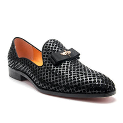 Nobile2 - Men's Black Dress Loafers with Bow Accent - Ashour Shoes