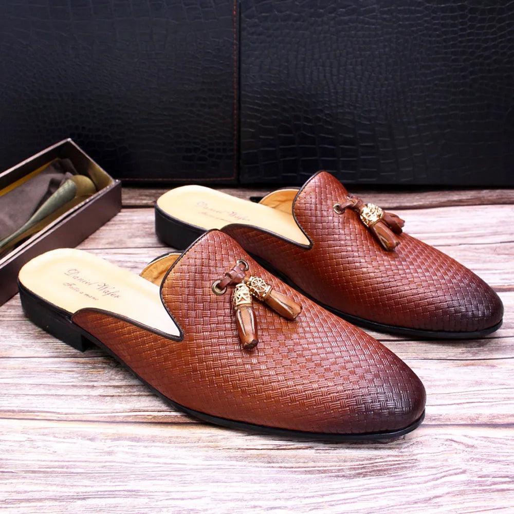 Ashour shoes leather mules backless loafers half shoes for men