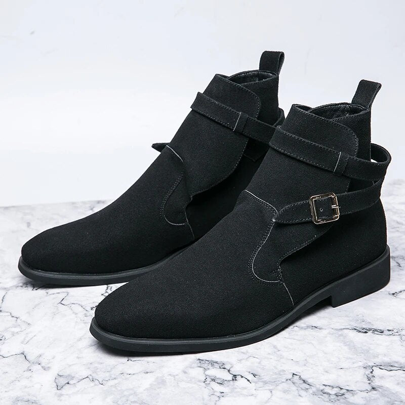 Wibo - Fashion suede leather boots for men with buckle/belt detail