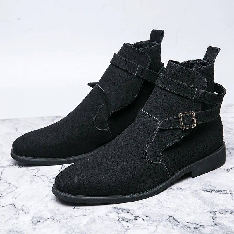 Wibo - Fashion suede leather boots for men with buckle/belt detail - Ashour Shoes