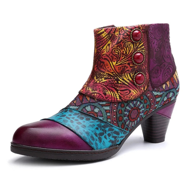 Embi - Colorful Retro Embroidered leather Booties - Ashour Shoes