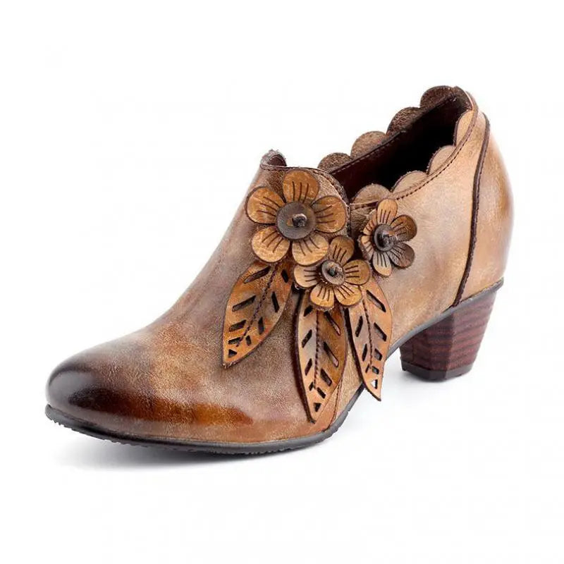 Natura2 - Retro floral leather Zip Up booties for women