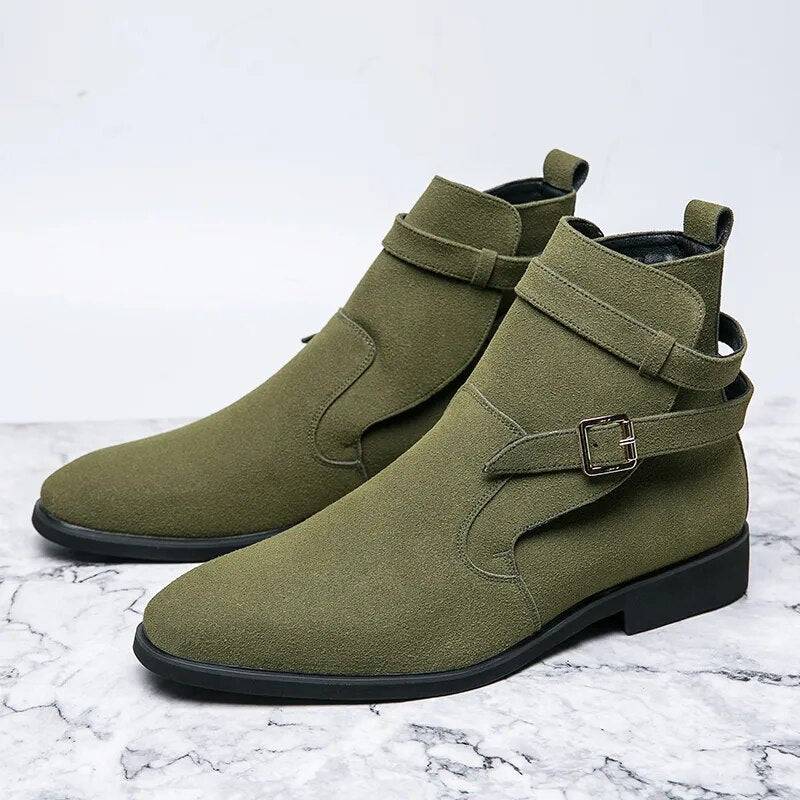 Wibo - Fashion suede leather boots for men with buckle/belt detail - Ashour Shoes