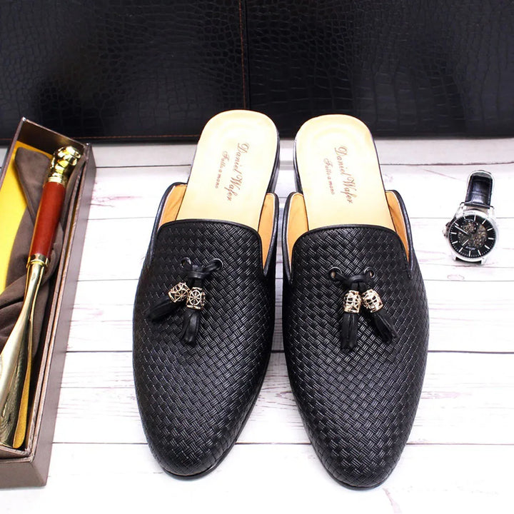 The Momo - Luxury leather tassel men's mules/backless loafers - Ashour Shoes