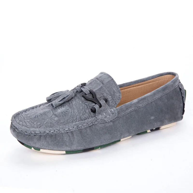 Stile - Men's Black Textured Suede Driving Loafers with Tassels - Ashour Shoes