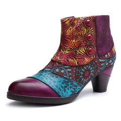 Embi - Colorful Retro Embroidered leather Booties - Ashour Shoes