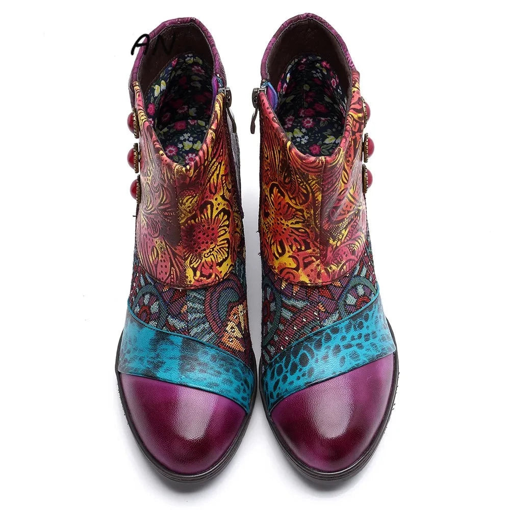 Embi - Colorful Retro Embroidered leather  Booties