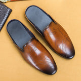 Maestro - Men's Engraved Burnished Leather Backless Loafers - Ashour Shoes