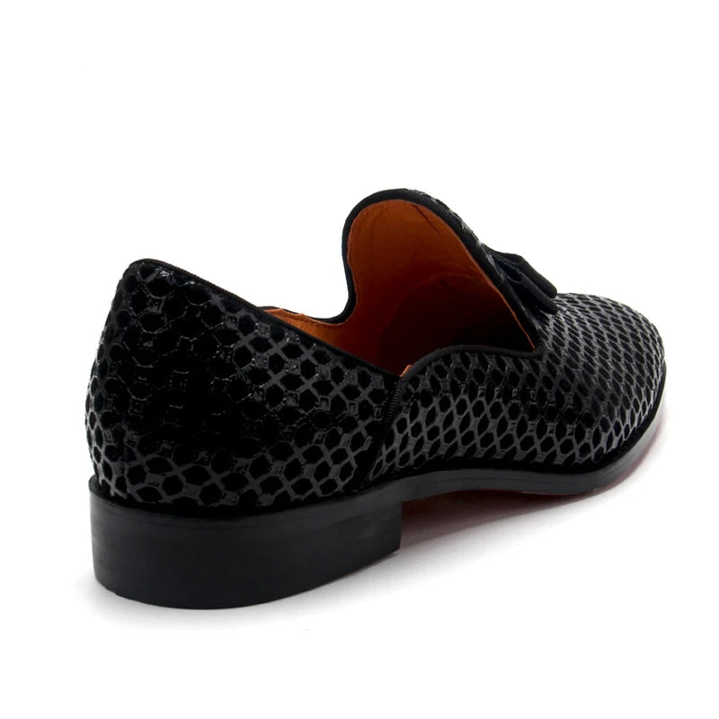 Nobile2 - Men's Black Dress Loafers with Bow Accent - Ashour Shoes