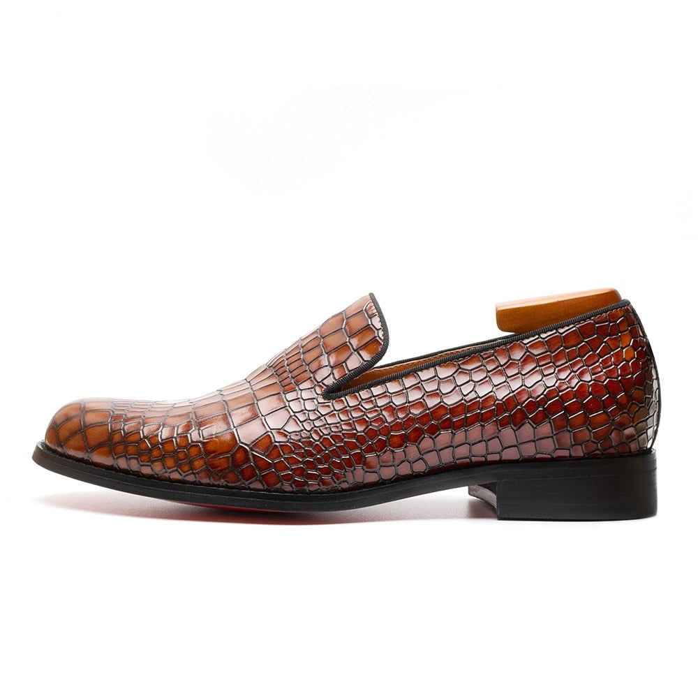 Rossi Luxx3 - Red bottom Crocodile Pattern Leather Loafers