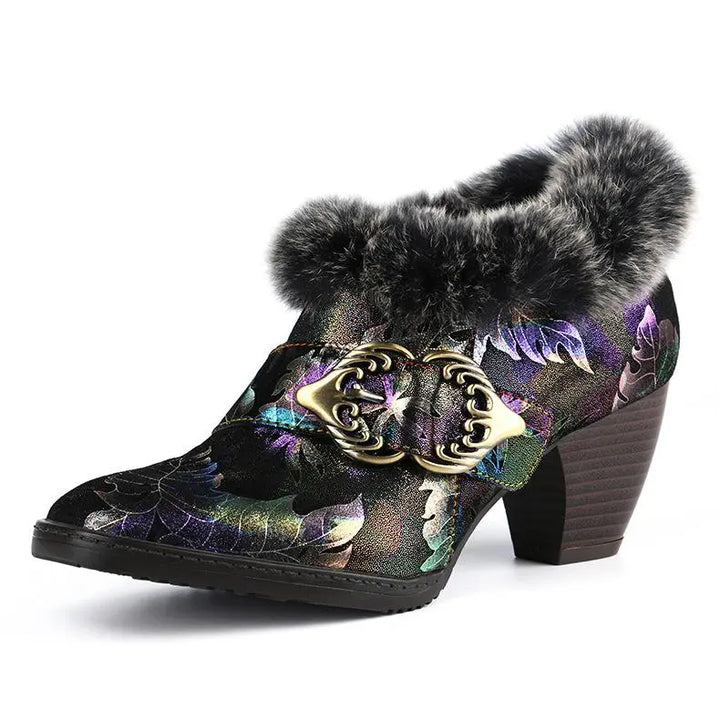 Arty - Colorful Fur Collar Warm Booties for women - Ashour Shoes