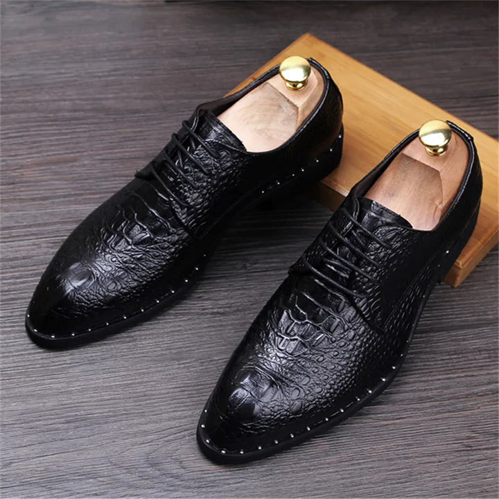 Roveno  – Alligator & Crocodile Print Dress Shoes - Men’s Vegan Leather Derby Shoes