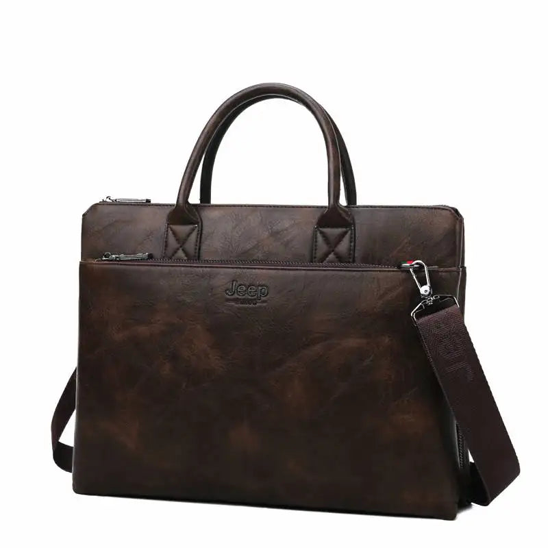 Bulini - Men's Split Leather Business Briefcase – 14-Inch Laptop Bag with Multi-Pocket Design - Ashour Shoes