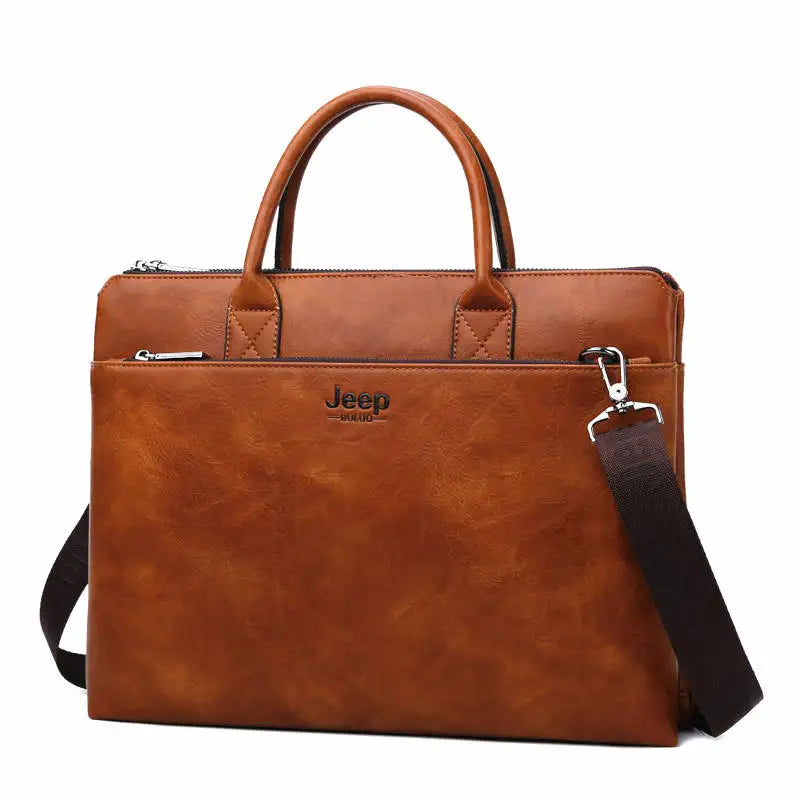 Bulini - Men's Split Leather Business Briefcase – 14-Inch Laptop Bag with Multi-Pocket Design - Ashour Shoes