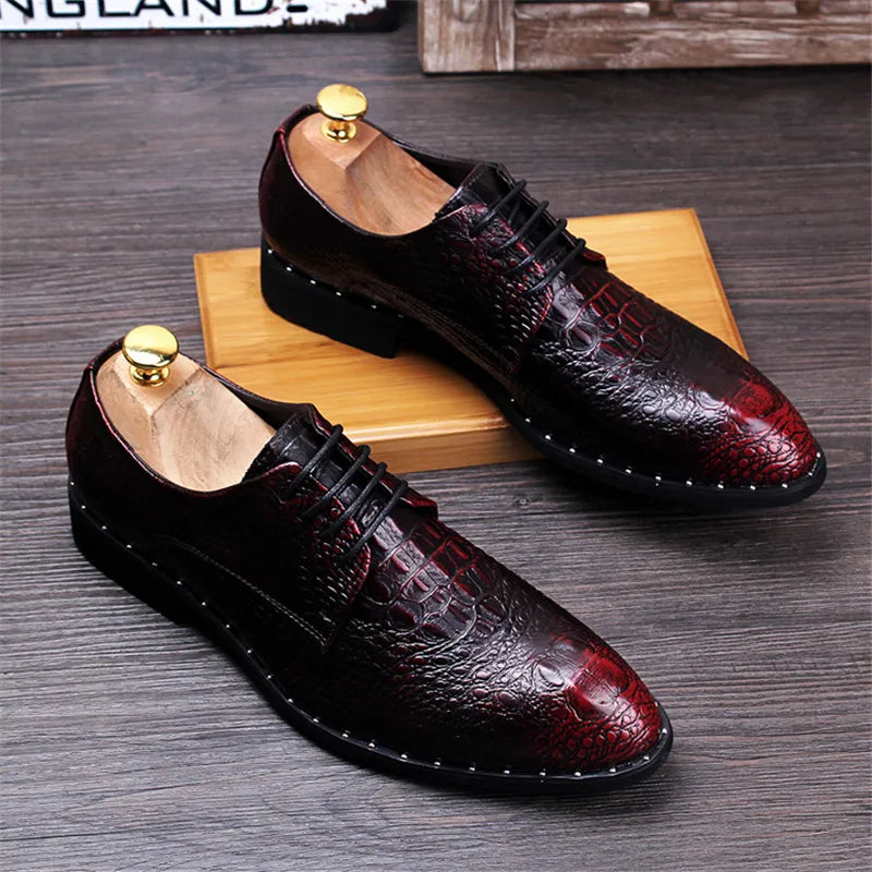 Roveno – Alligator & Crocodile Print Dress Shoes - Men’s Vegan Leather Derby Shoes - Ashour Shoes