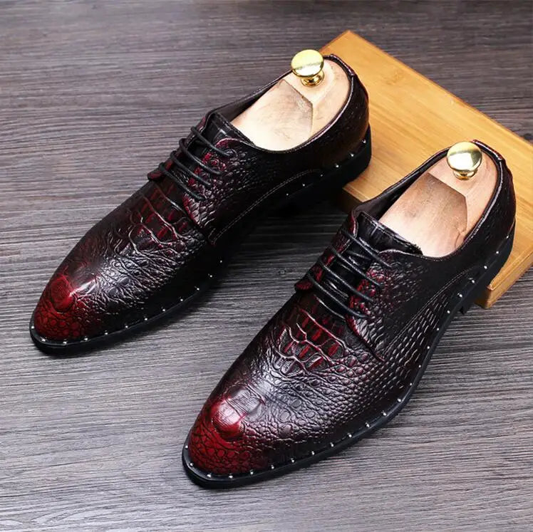 Roveno  – Alligator & Crocodile Print Dress Shoes - Men’s Vegan Leather Derby Shoes