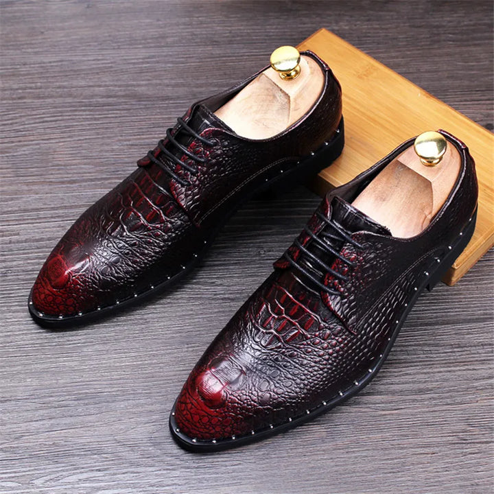 Roveno  – Alligator & Crocodile Print Dress Shoes - Men’s Vegan Leather Derby Shoes