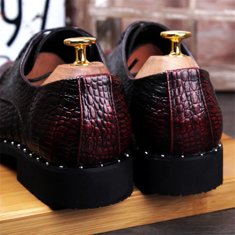 Roveno – Alligator & Crocodile Print Dress Shoes - Men’s Vegan Leather Derby Shoes - Ashour Shoes