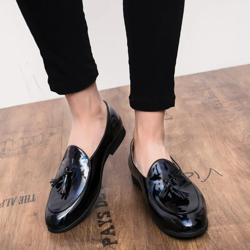 Eleganza - Men's Elegant Patent Finish Tassel Loafers - Ashour Shoes