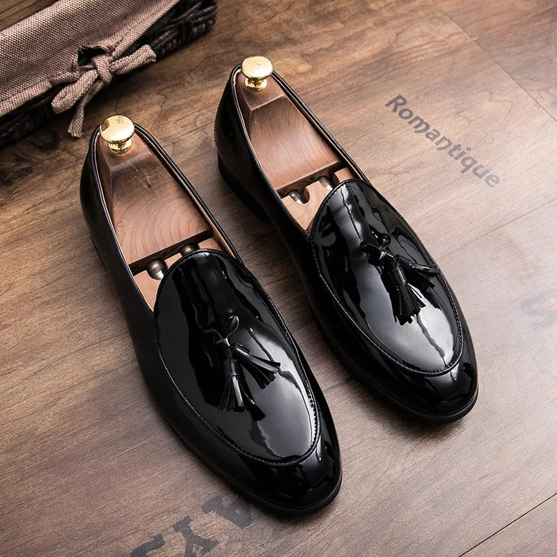 Eleganza - Men's Elegant Patent Finish Tassel Loafers - Ashour Shoes