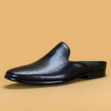 Maestro - Men's Engraved Burnished Leather Backless Loafers - Ashour Shoes