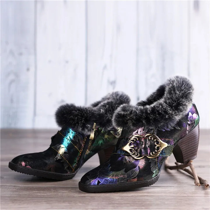 Arty - Colorful Fur Collar Warm Booties for women - Ashour Shoes