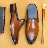 Maestro - Men's Engraved Burnished Leather Backless Loafers - Ashour Shoes