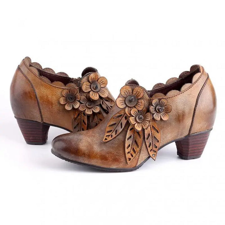 Natura2 - Retro floral leather Zip Up booties for women - Ashour Shoes