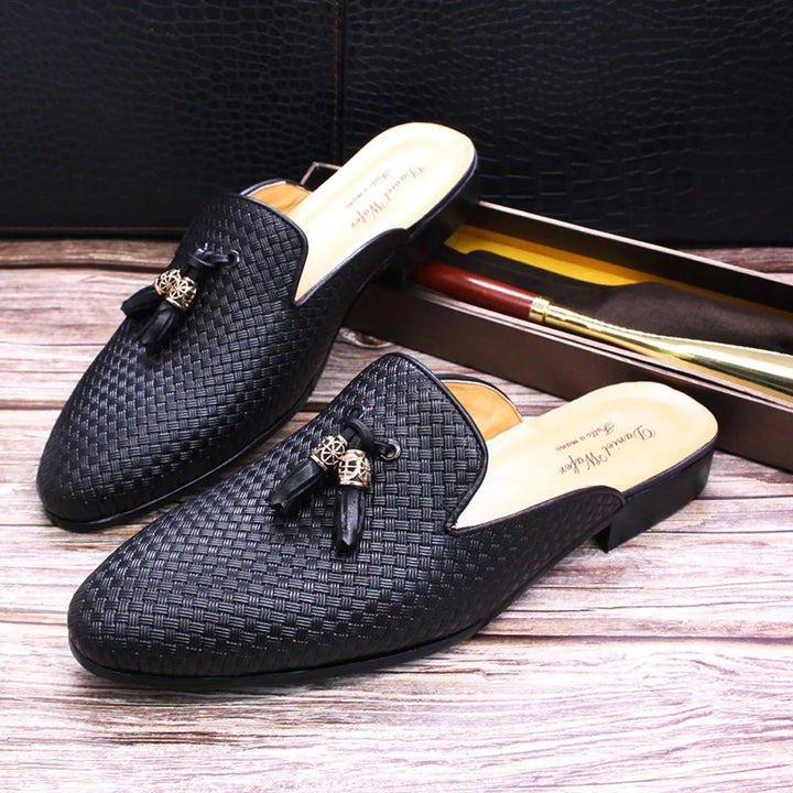 The Momo - Luxury leather tassel men's mules/backless loafers - Ashour Shoes