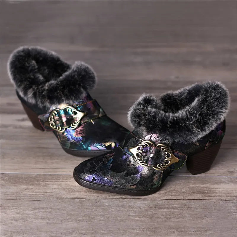 Arty - Colorful Fur Collar Warm Booties for women - Ashour Shoes