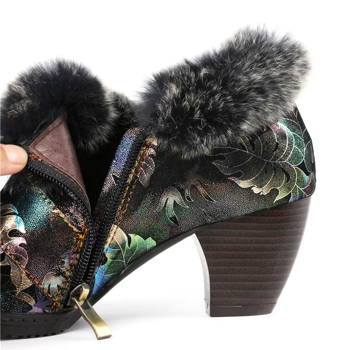 Arty - Colorful Fur Collar Warm Booties for women - Ashour Shoes