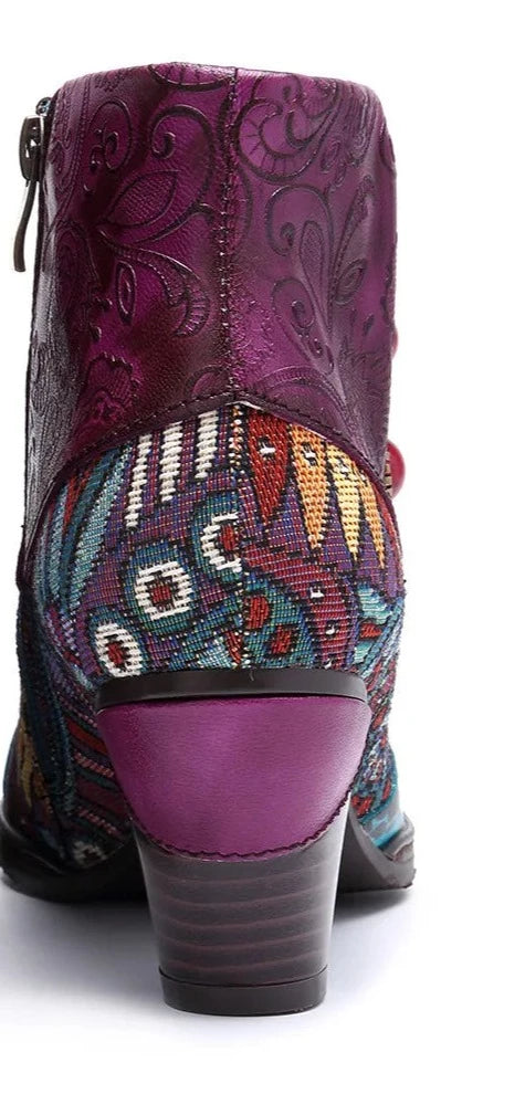 Embi - Colorful Retro Embroidered leather Booties - Ashour Shoes