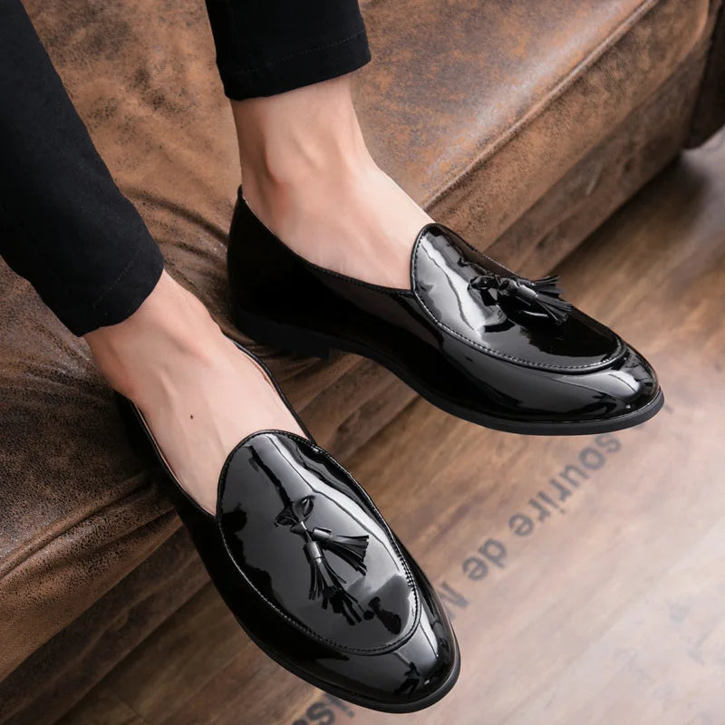 Eleganza - Men's Elegant Patent Finish Tassel Loafers - Ashour Shoes