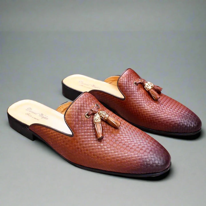 The Momo - Luxury leather tassel men's mules/backless loafers - Ashour Shoes