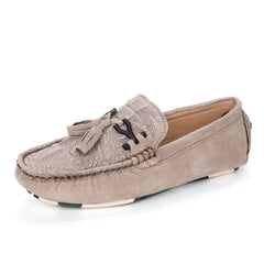 Stile - Men's Black Textured Suede Driving Loafers with Tassels - Ashour Shoes
