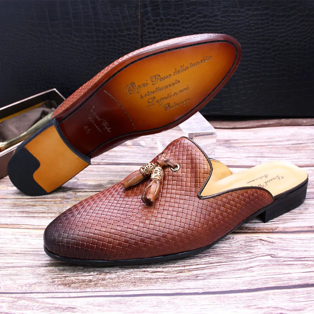 The Momo - Luxury leather tassel men's mules/backless loafers - Ashour Shoes