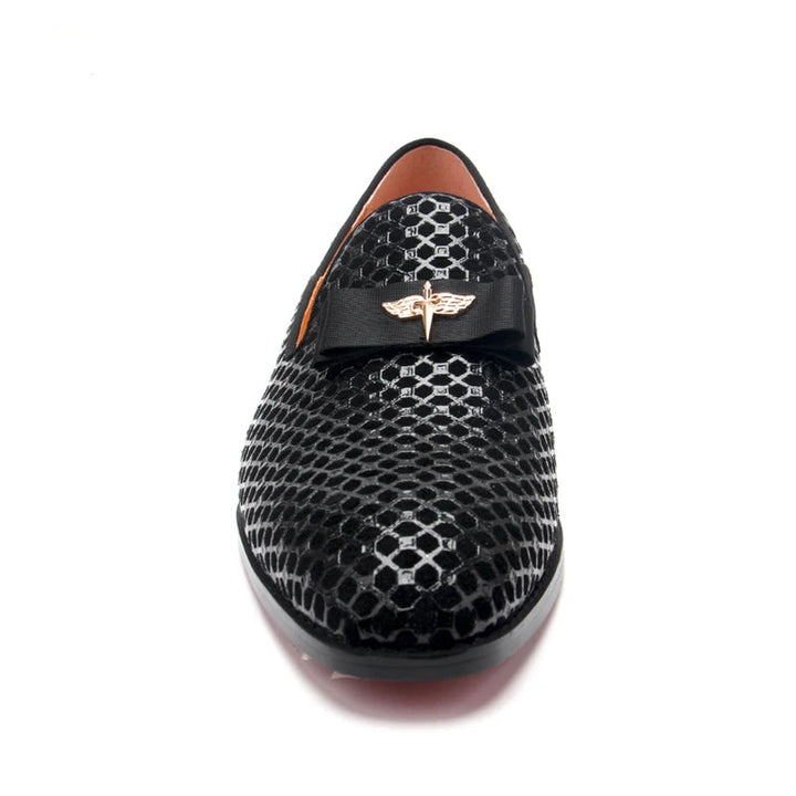 Nobile2 - Men's Black Dress Loafers with Bow Accent