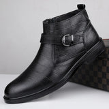 Stile - Men's Embossed Leather Buckle Ankle Boots - Ashour Shoes