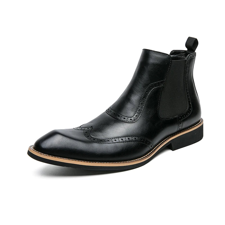 Distinto - Men's Polished Leather Brogue Chelsea Boots