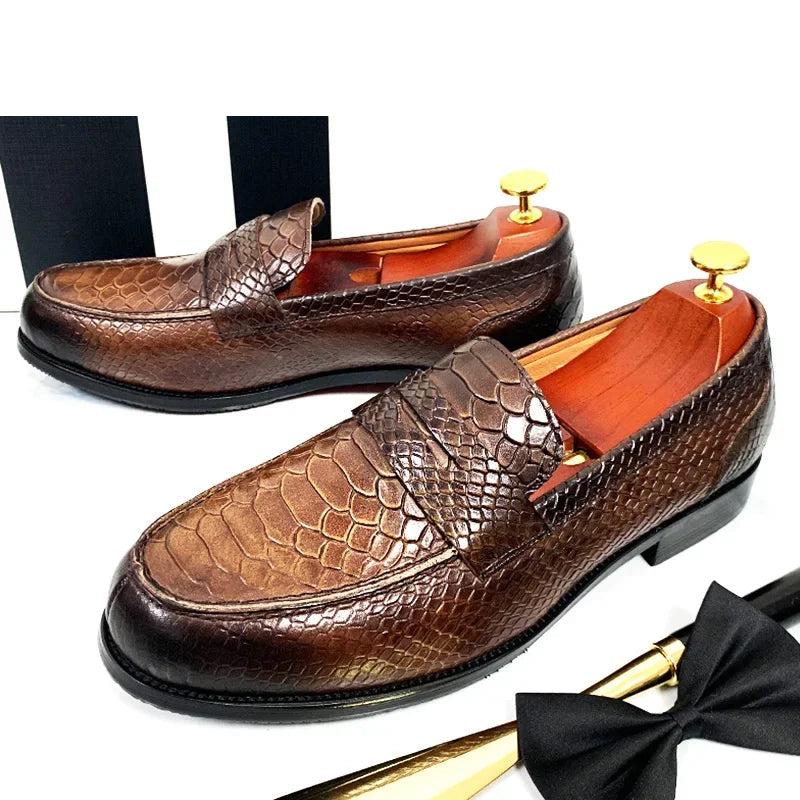 The cenu - Alligator print leather penny loafers for men - Ashour Shoes